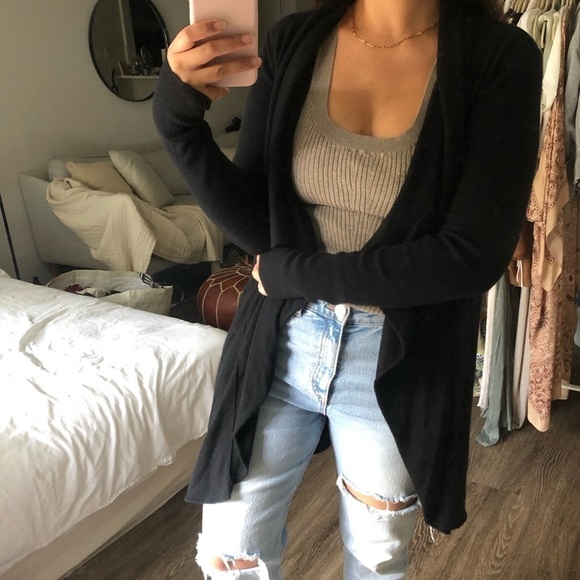 Allsaints Wool Blend Waterfall Cardigan in black Size 6 - Picture 2 of 8
